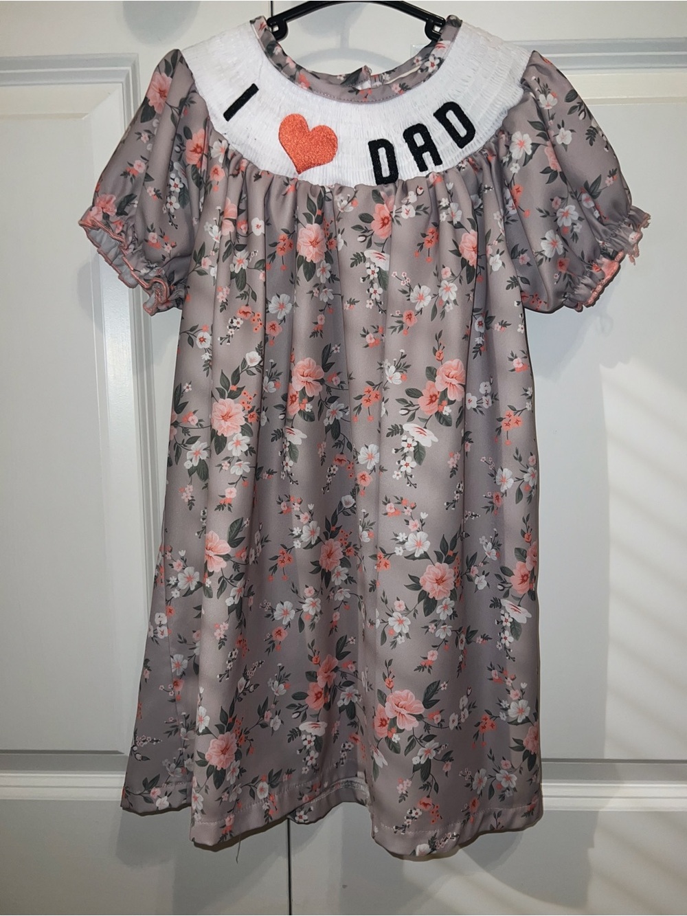 Girls Floral Puff-Sleeve Dress with 'I ♥ Dad' Yoke